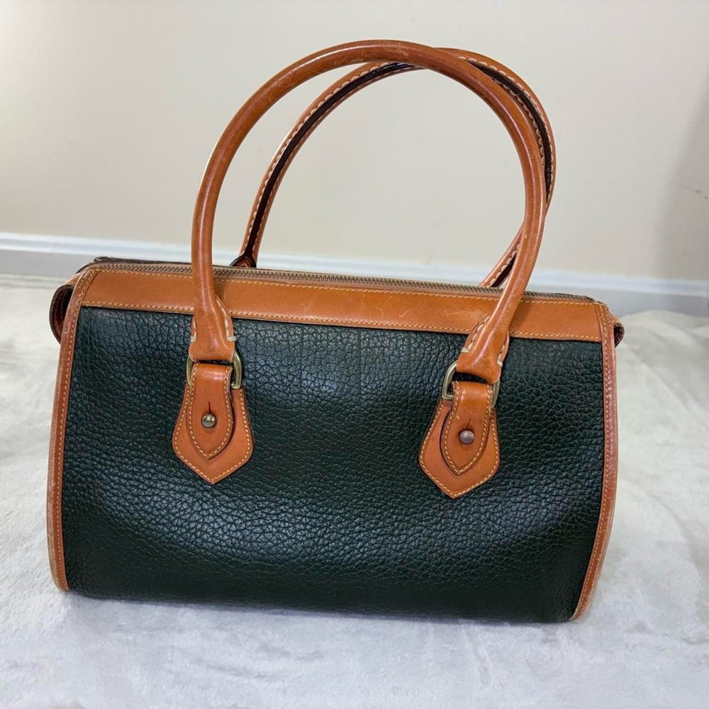 Vintage 90s Dooney & Bourke Green Pebbled All Weather Leather satchel Purse - Picture 2 of 8